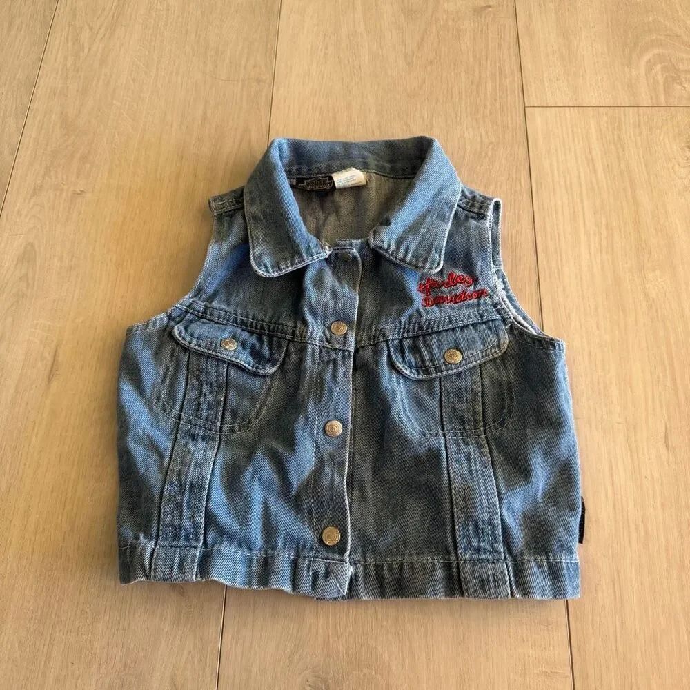 Harley Davidson Denim Jean Jacket Vest kids size 6